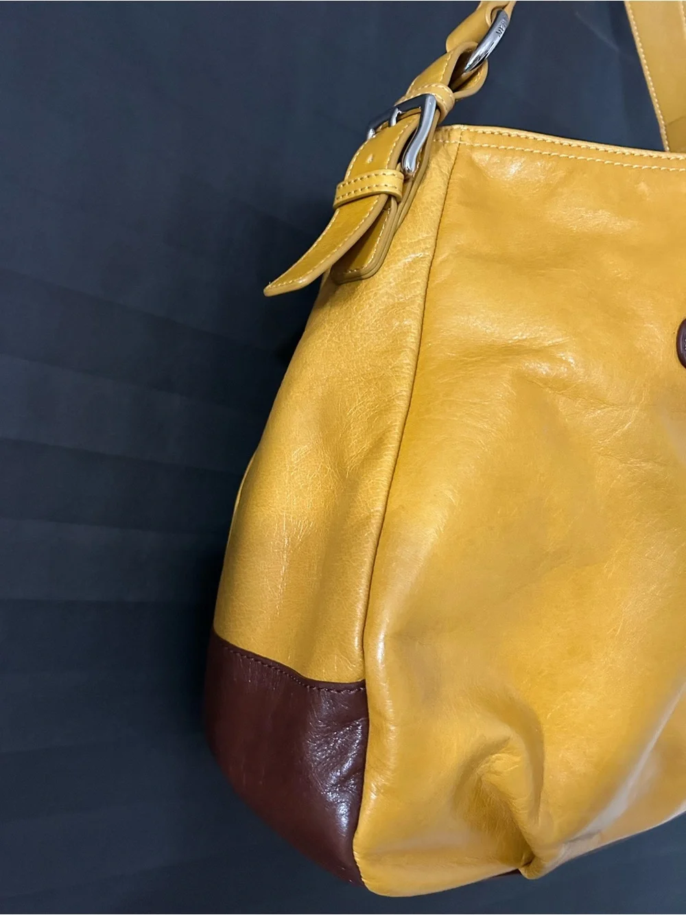 My Flat In London Yellow Leather Hobo Bag with Snake-Print Trim
